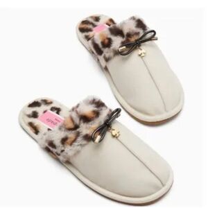 Kate Spade Lacey Leopard Cream Slippers with Faux Fur Lining Size 6.5 /7